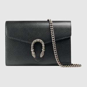 Gucci Chain Wallet Shoulder Bag Black Antique Silver Leather